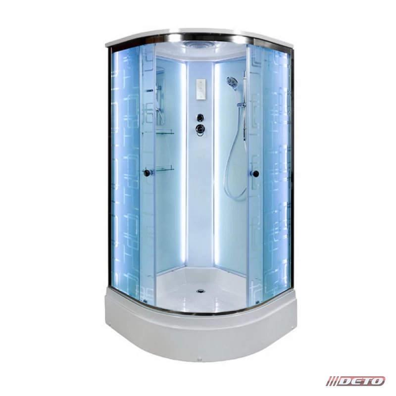 душевая кабина deto em2710 led 100x100 с led-подсветкой, стекла с рисунком, профиль хром