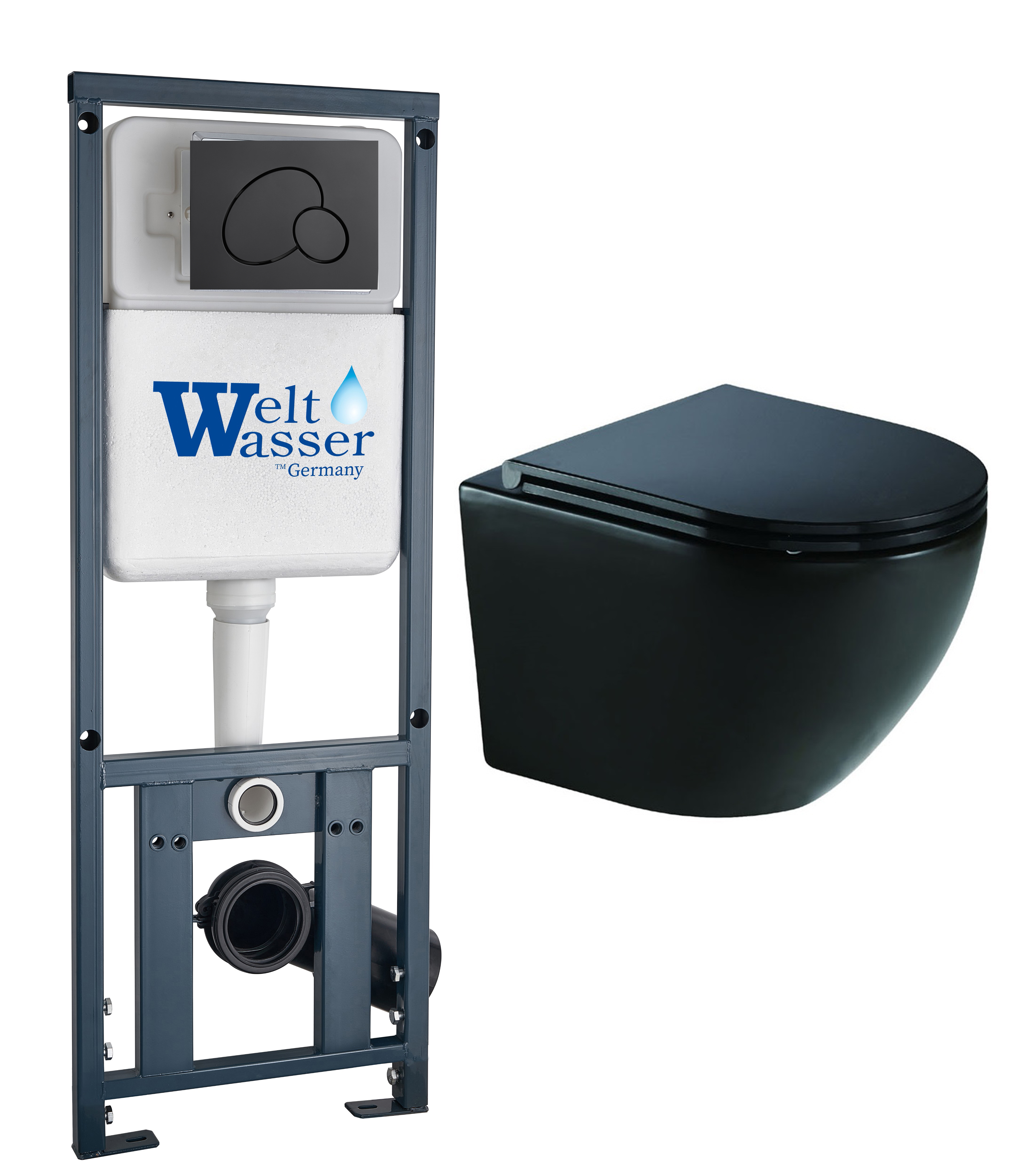 комплект инсталляции welt-wasser marberg 410 с унитазом merzbach 041 xl mt-bl и клавишей смыва mar 410 rd mt-bl черный матовый
