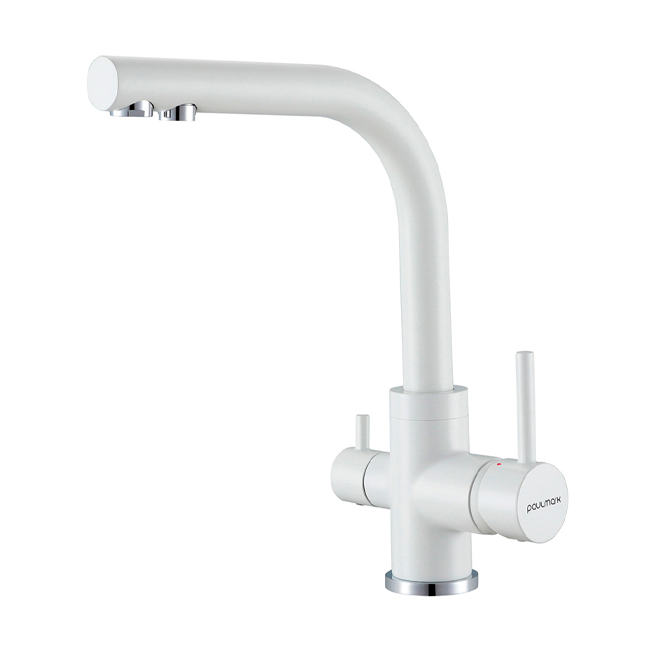 смеситель для кухни paulmark essen es213011-431tw(wh) с подключением для фильтра белый матовый