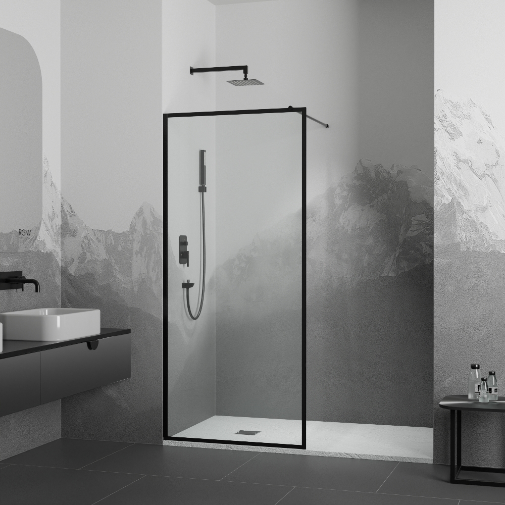 душевой уголок rgw walk-in wa-012b 100x200 стекло прозрачное, профиль черный