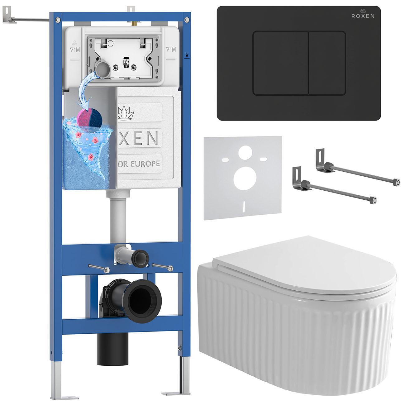 комплект инсталляции roxen 6 в 1 stounfix dual fresh 868520 клавиша черная