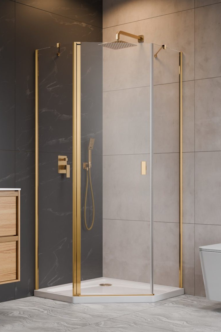 душевой уголок radaway nes 6 gold ptj 100x80 левый, cтекла прозрачные, профиль золото