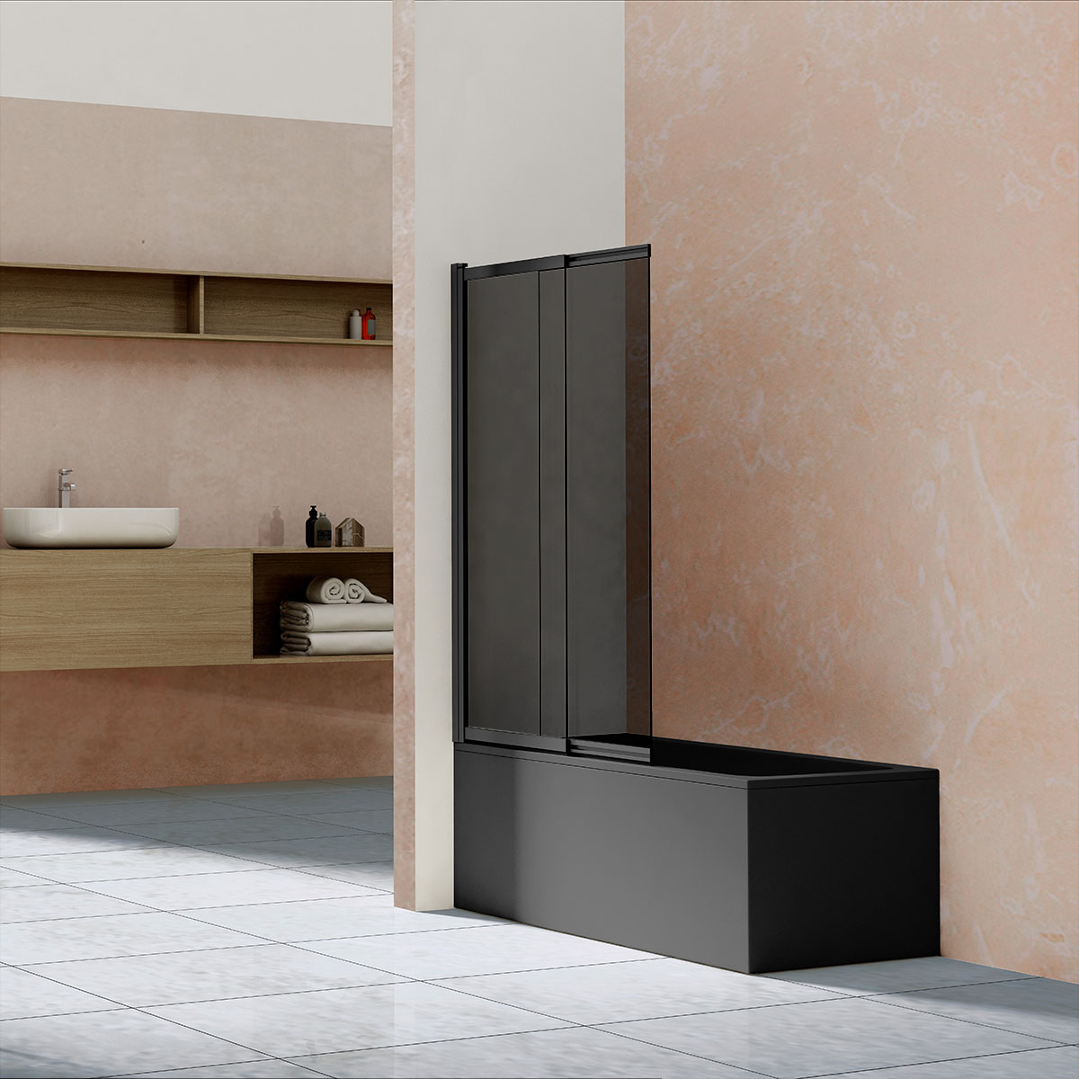 шторка для ванны vincea vsb-1e100cgb 100x145 стекло тонированное / профиль черный матовый