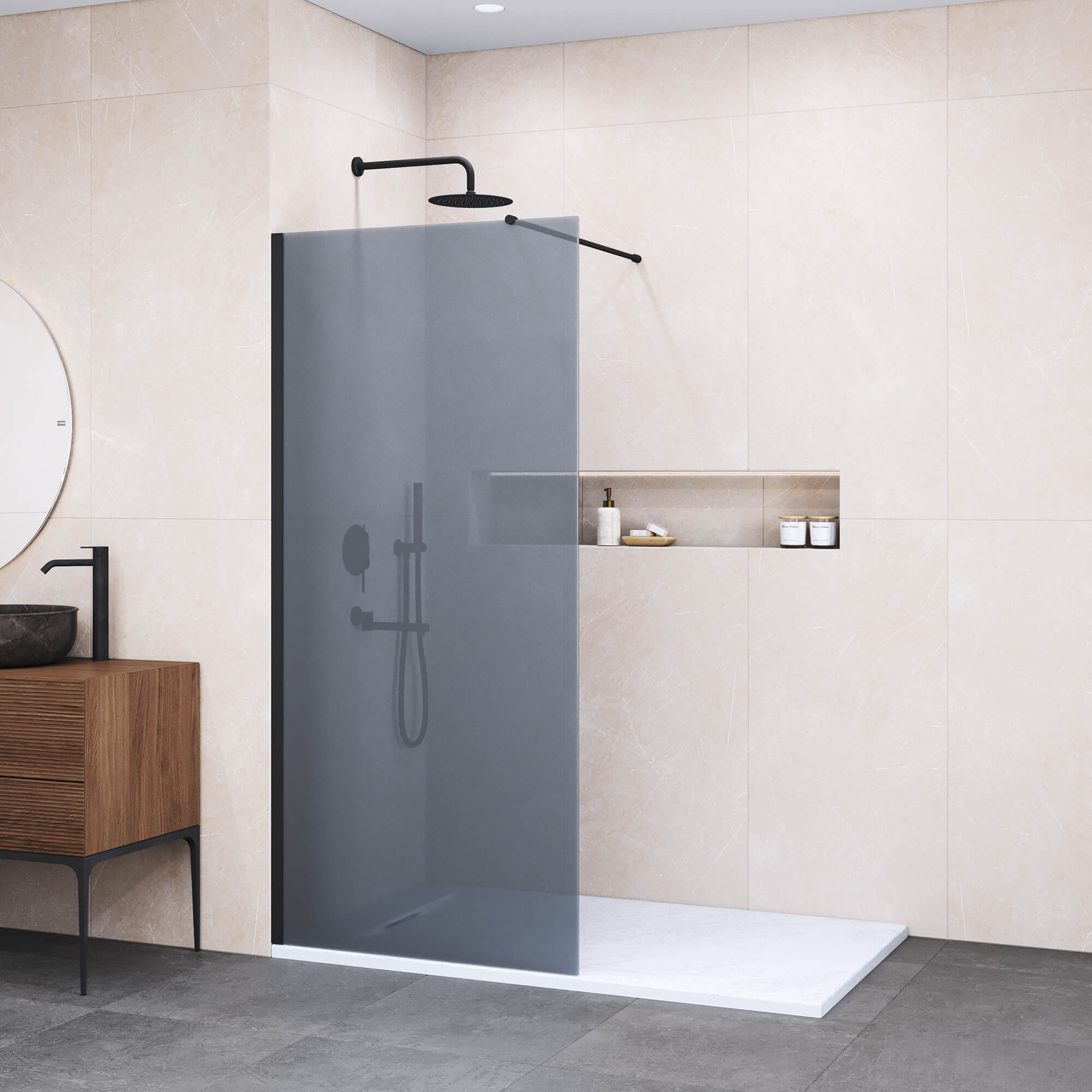 душевой уголок rgw walk in wa-010 b 120x195 стекла тонированные, профиль черный