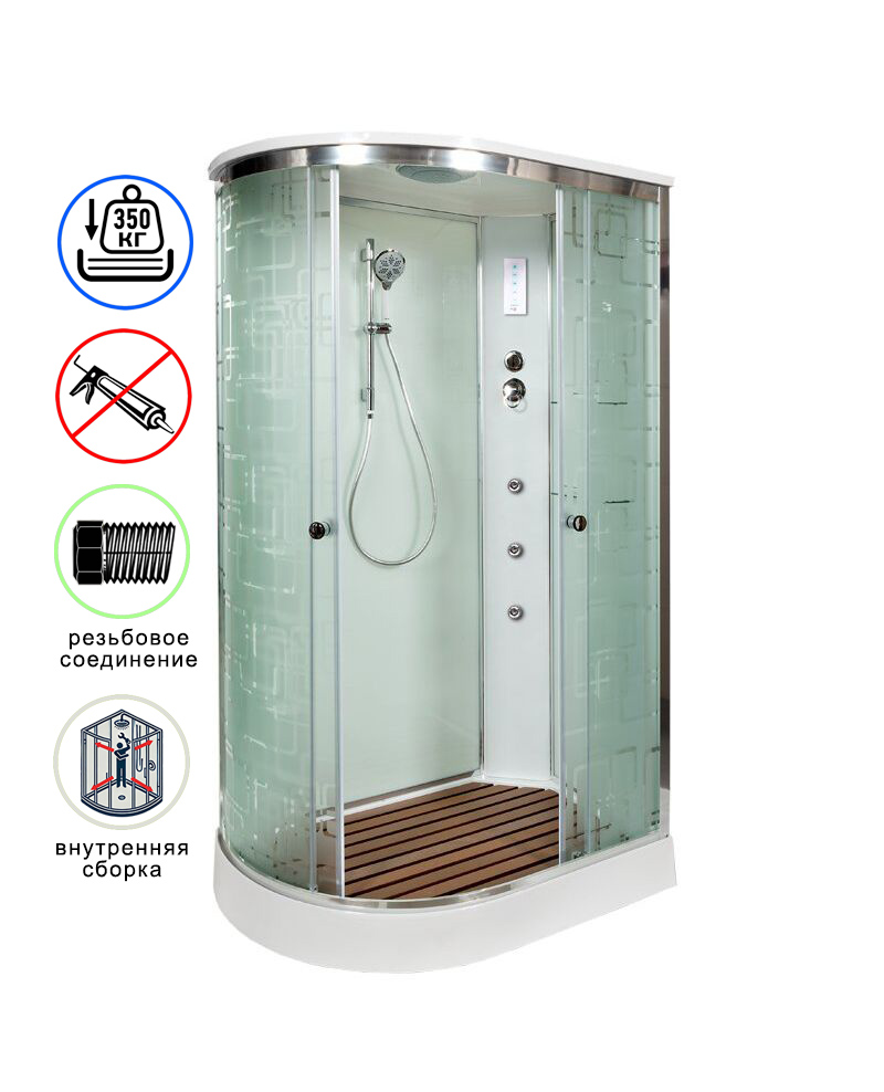 душевая кабина avacan em1511rgm+el ava 110x80 с гидромассажем и электрикой, правая, стекла с узором, профиль хром