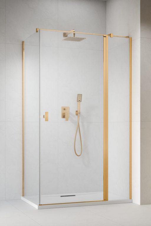 душевой уголок radaway nes gold kdj ii 110x75 правый, стекла прозрачные, профиль золото