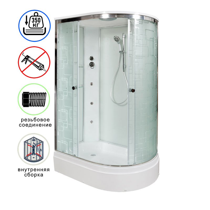 душевая кабина avacan em3012lgm ava 120x90 с гидромассажем, левая, стекла с узором, профиль хром