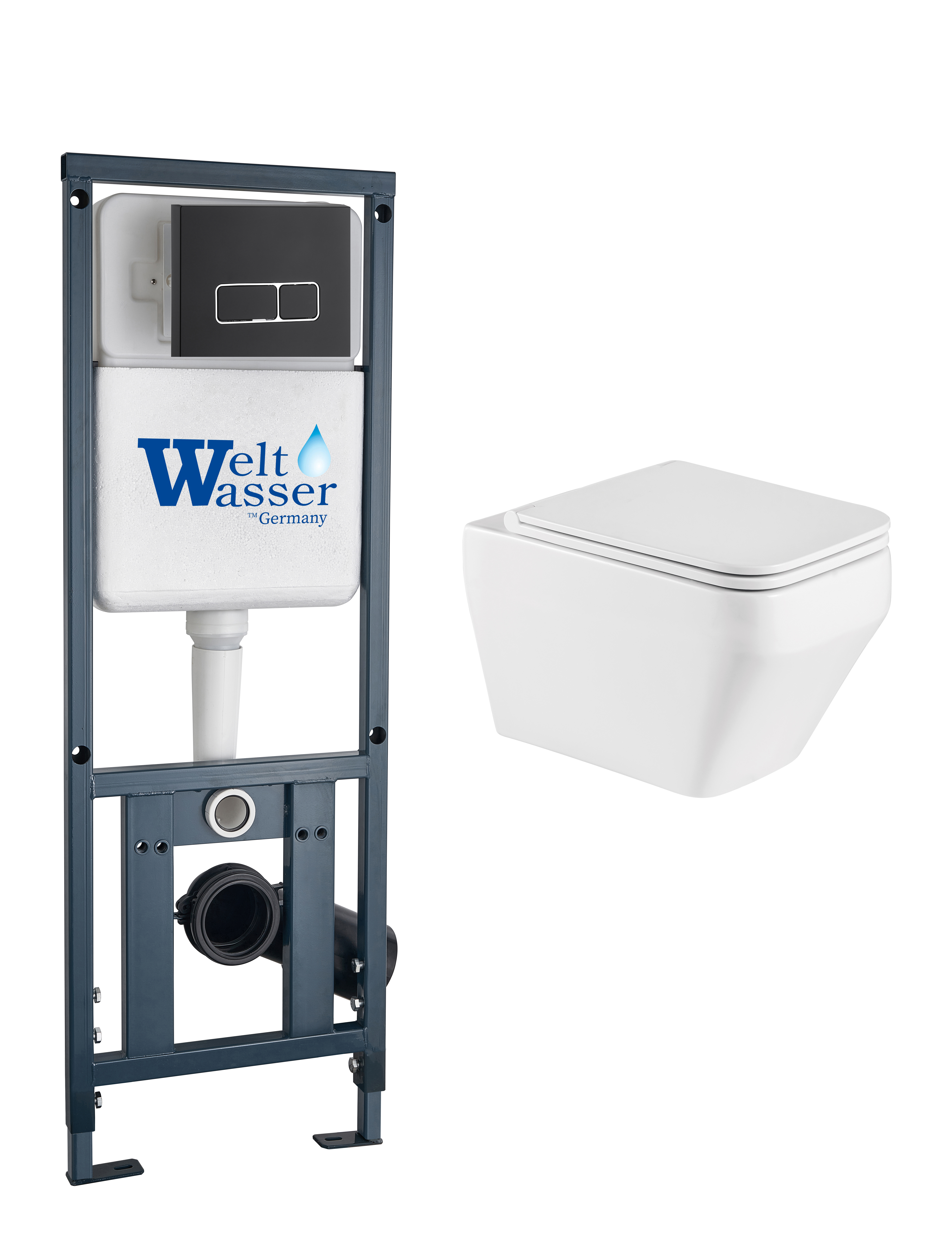 комплект инсталляции welt-wasser marberg 410 с унитазом hofbach 041 gl-wt и клавишей смыва mar 410 se mt-bl черный матовый