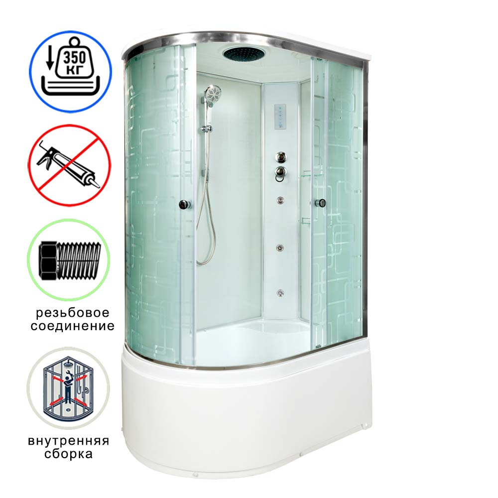 душевая кабина avacan em4511rgm+el ava 110x80 с гидромассажем и электрикой, правая, стекла с узором, профиль хром