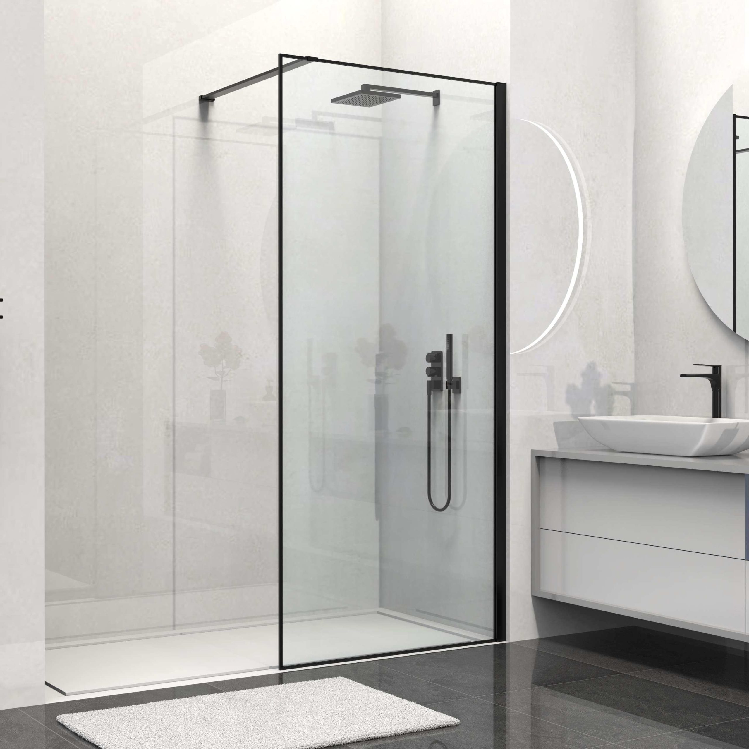 душевой уголок vincea walk-in hs vsw-1hs100clb 100x200 стекла прозрачные, профиль черный матовый
