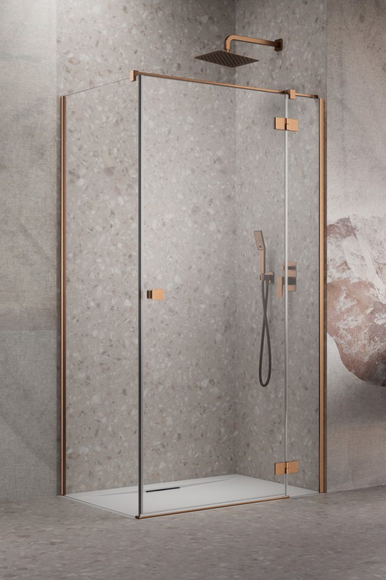 душевой уголок radaway essenza 8 brushed copper kdj 120x100 правая, стекла прозрачные, профиль брашированная медь