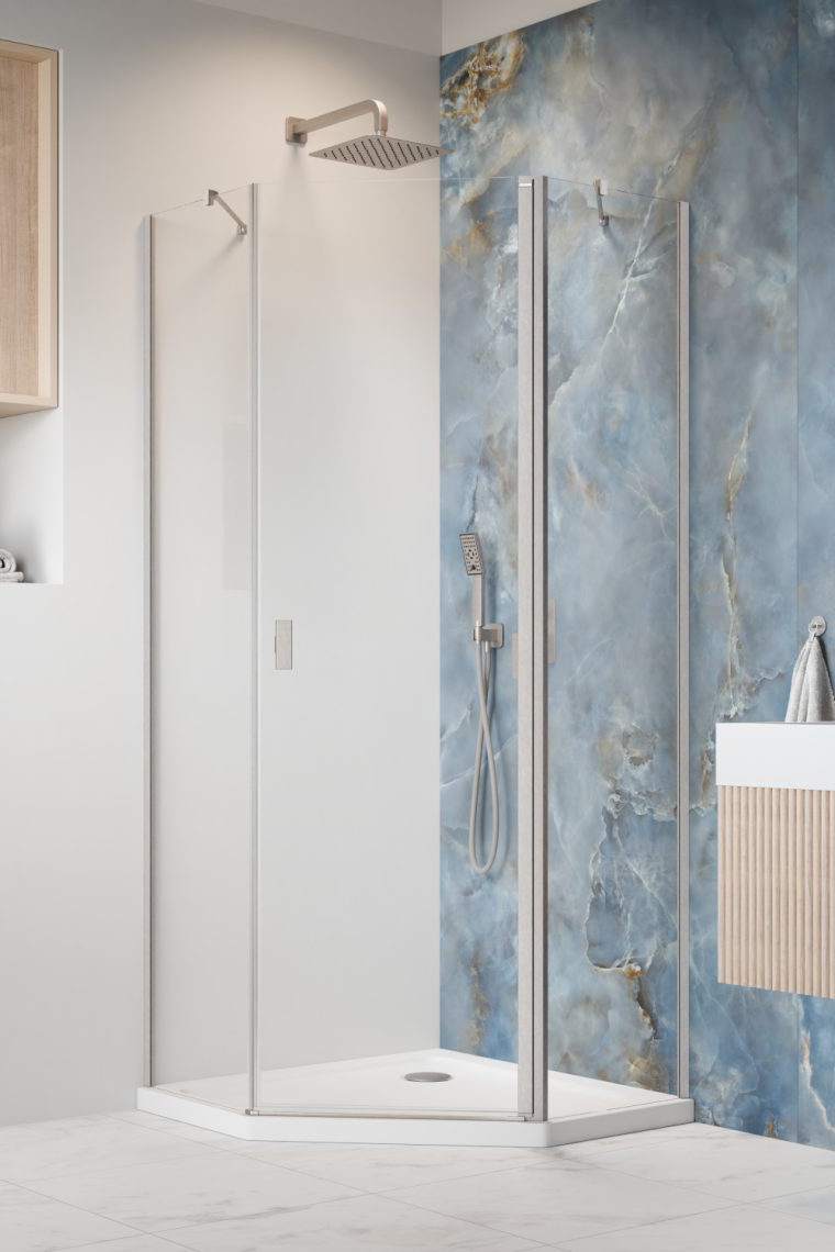 душевой уголок radaway nes brushed nickel ptj 100x90 правый, стекла прозрачные, профиль брашированный никель