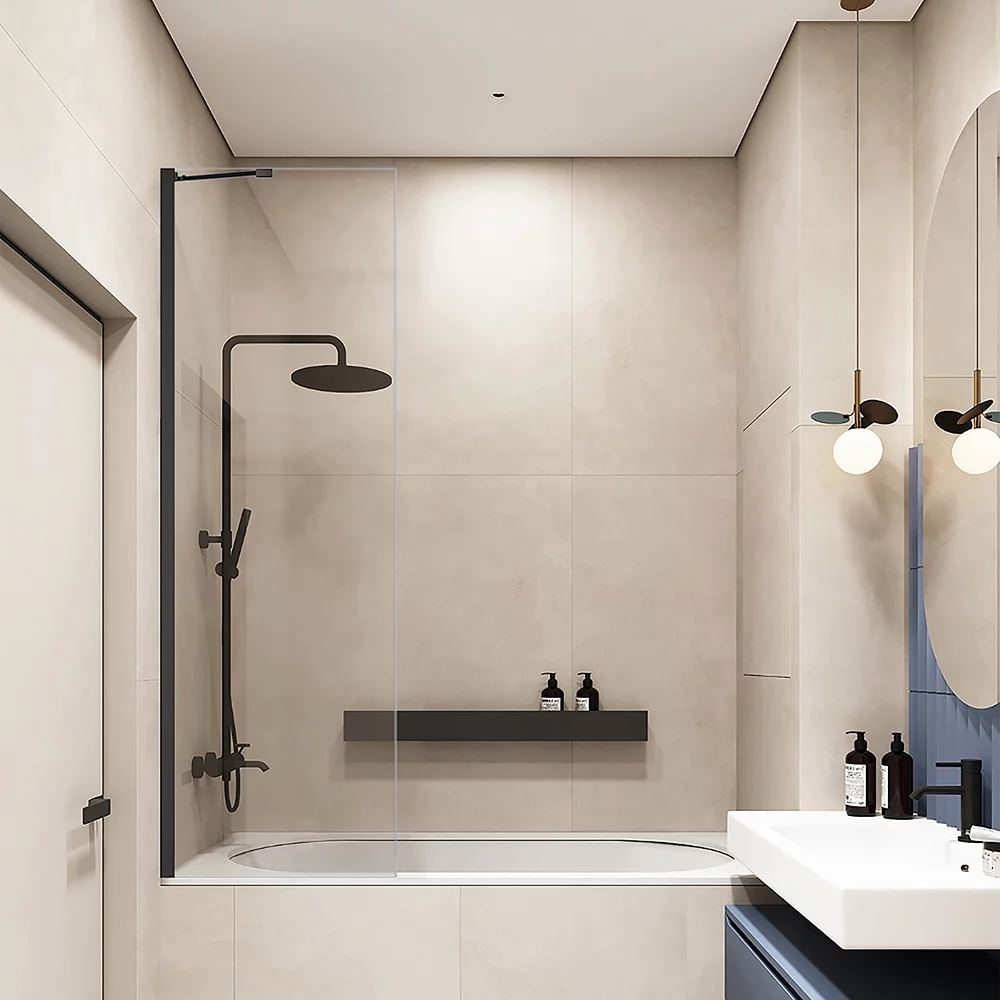 душевая шторка veconi palau pl-84b 60x150 прозрачные стекла / профиль черный матовый