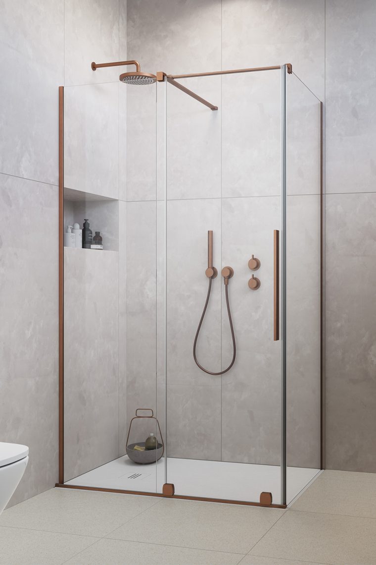 душевой уголок radaway furo brushed copper kdj l 120x70 стекла прозрачные, профиль брашированная медь