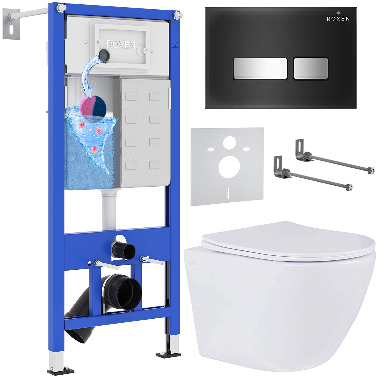 комплект инсталляции roxen stounfix dual fresh 642915 клавиша черная, с аромадозатором