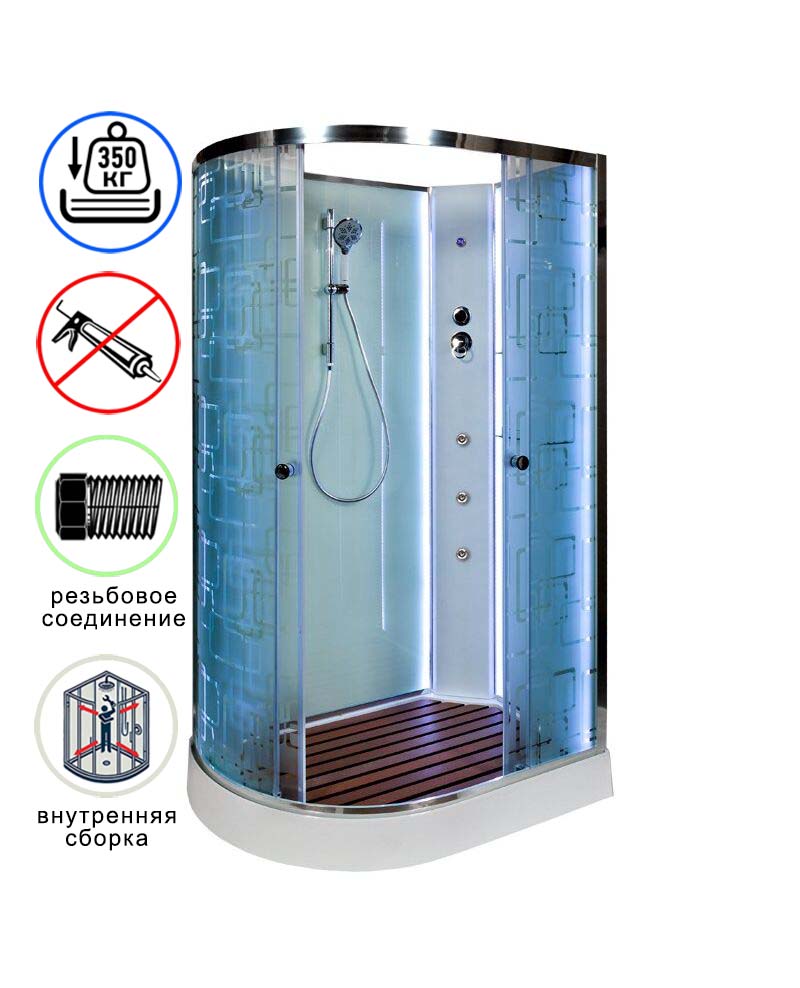 душевая кабина avacan em2012rnled+gm ava 120x90 б/к с led и гидромассажем, правая, стекла с узором, профиль хром