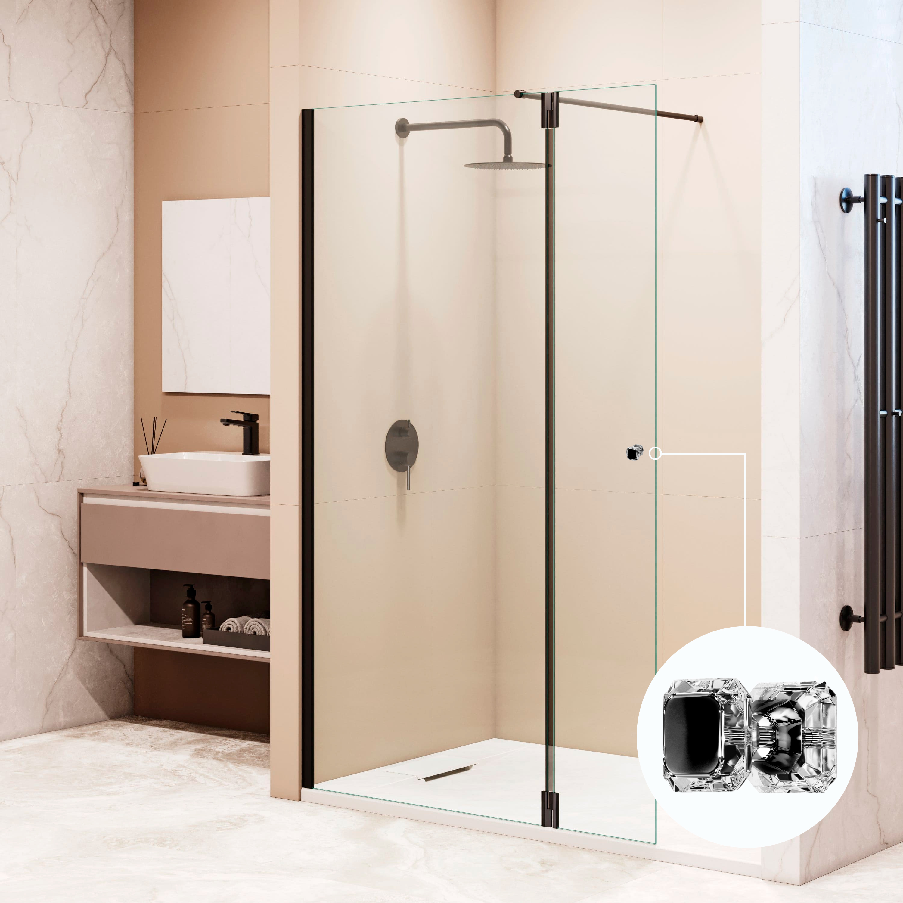 душевой уголок rgw walk in wa-054b (wa-010b + z-072b) 120x195 стекло прозрачное / профиль черный