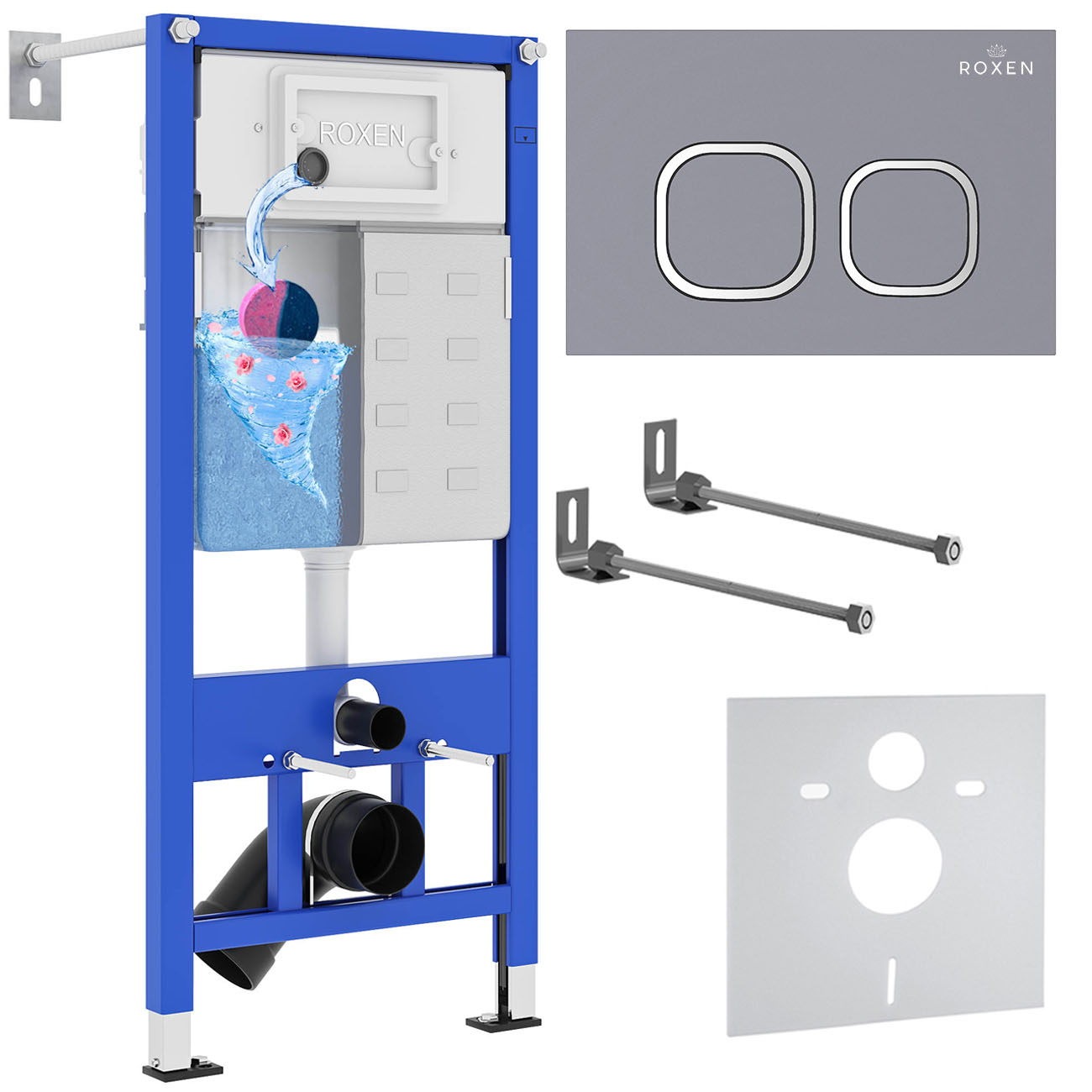 инсталляция roxen stounfix dual fresh 710200 с клавишей смыва santi 410280m с аромадозатором