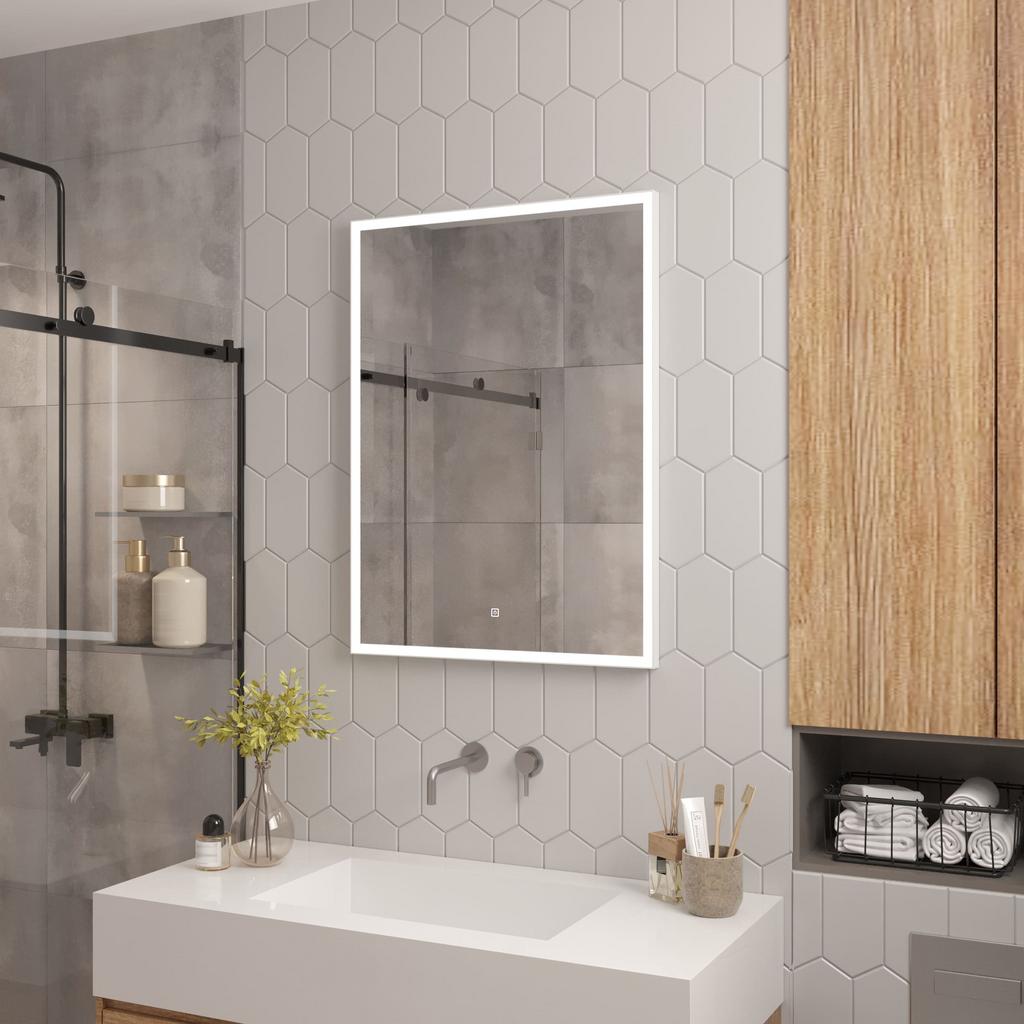 зеркало континент frame white led 80x60 с led-подсветкой и сенсорным управлением, белый