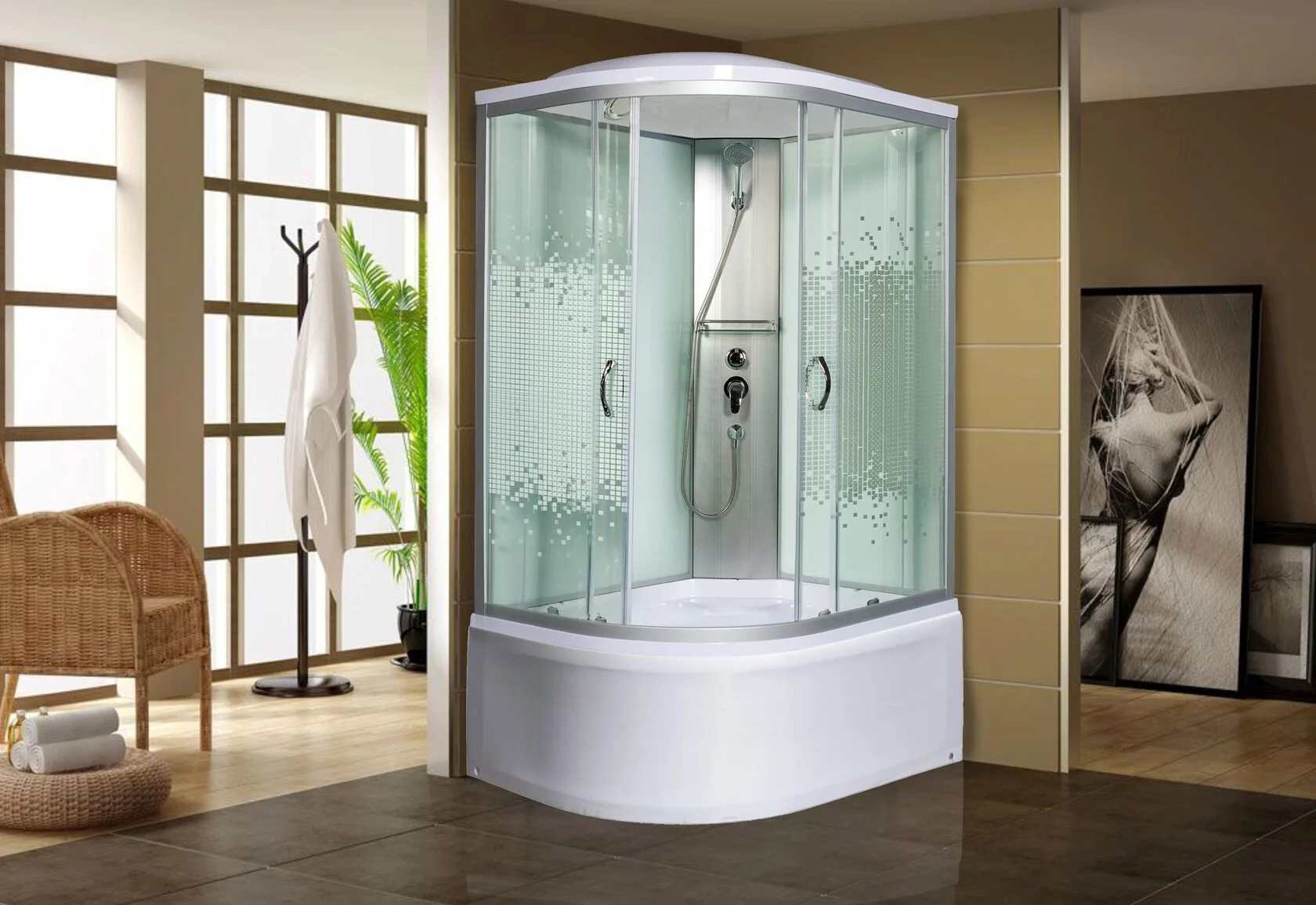 душевая кабина мономах xl 120/80/44 мз r 120x80 правая, стекла прозрачные с рисунком, профиль белый