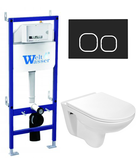 комплект инсталляции welt-wasser bamberg 460 с клавишей смыва bamberg bl и подвесным унитазом baarbach 004 gl-wt