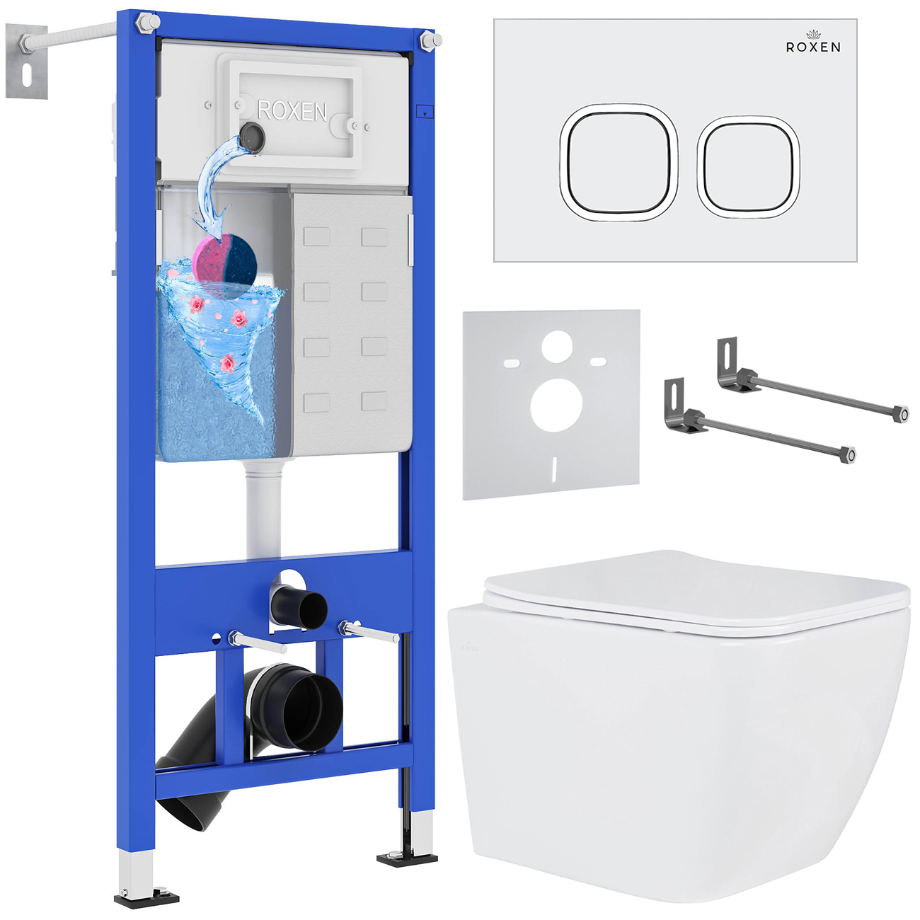 комплект инсталляции roxen stounfix dual fresh 534002 6в1 клавиша белая/хром, с аромадозатором