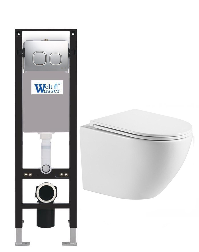 комплект инсталляция welt-wasser amberg 350 для унитаза merzbach 041 xl gl-wt с клавишей смыва amberg rd-mt cr, матовый хром
