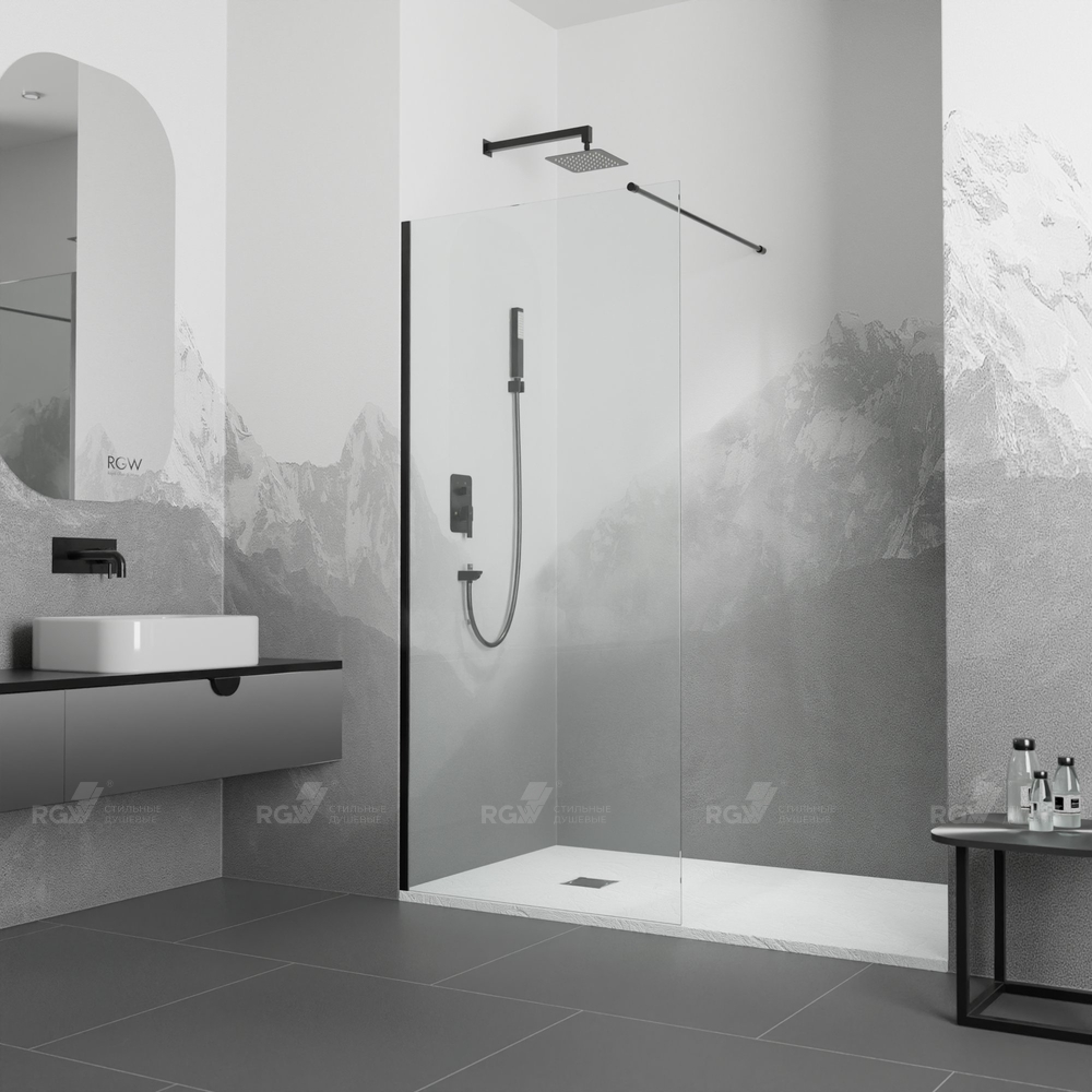 душевой уголок rgw walk-in wa-010b 351001012-14 120x195 стекло прозрачное, профиль черный