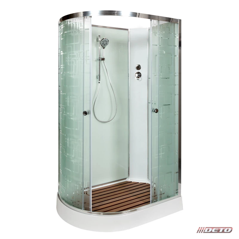 душевая кабина deto em1512 r n 120x80 (без крыши), стекла матовые, с рисунком, профиль хром, правая