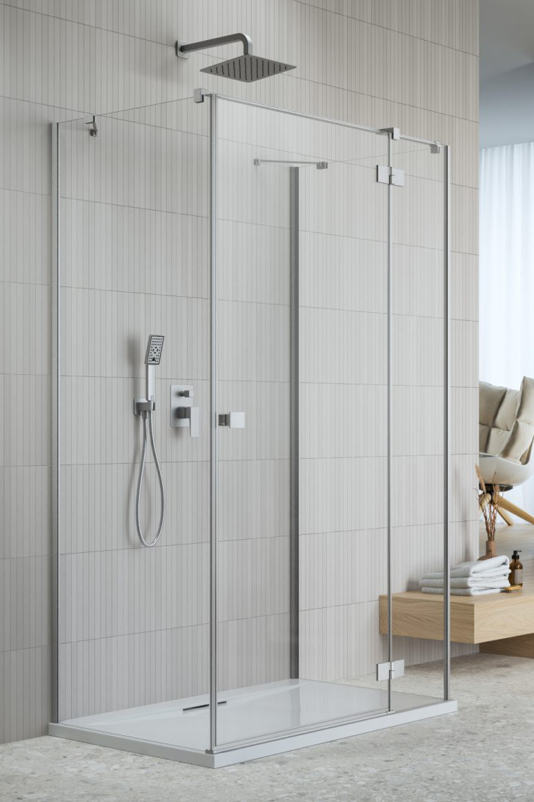 душевой уголок radaway essenza brushed nickel kdj+s 100x100 правый, стекла прозрачные, профиль брашированный никель