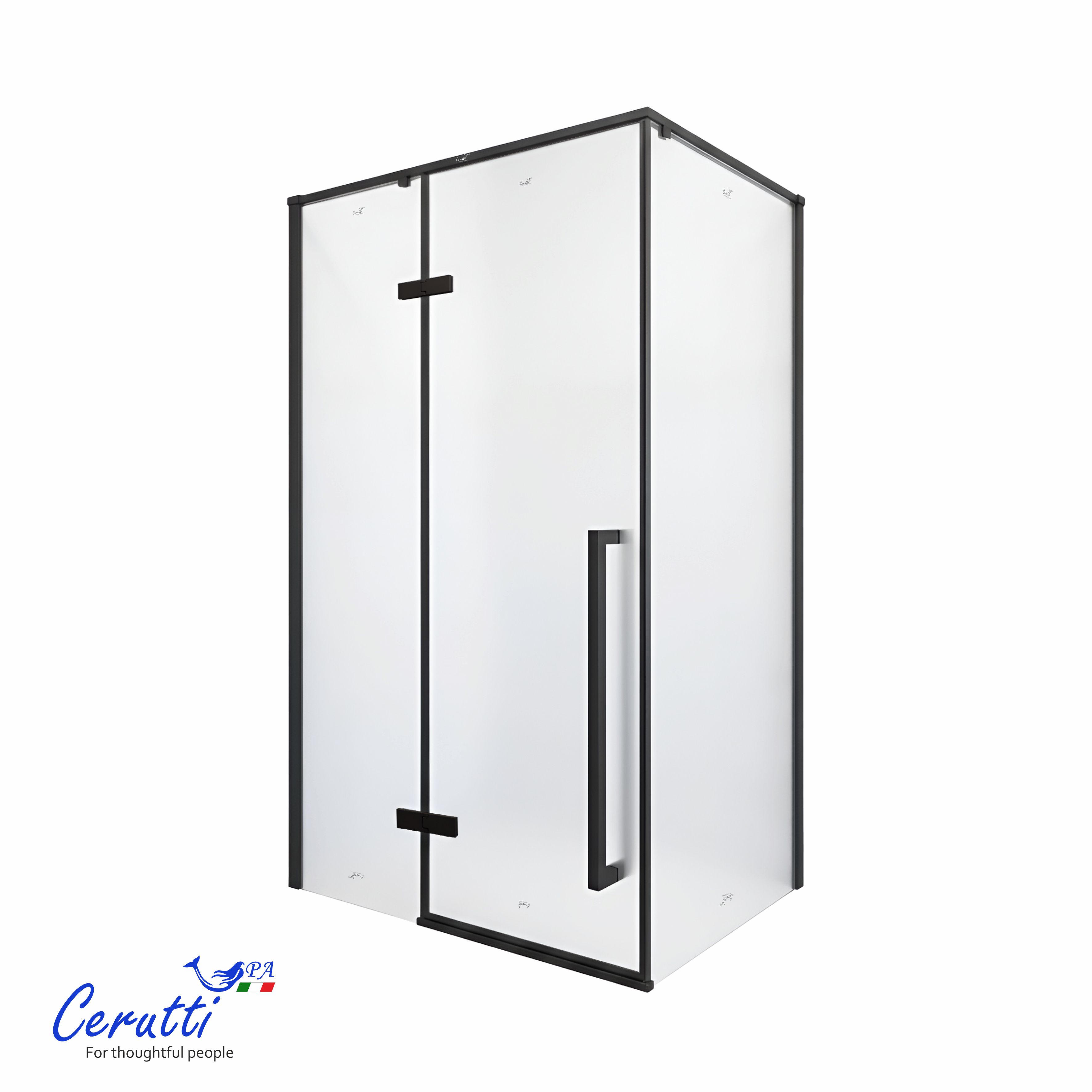 душевой уголок ceruttispa c1af l 120x90 левый, стекла матовые, профиль черный