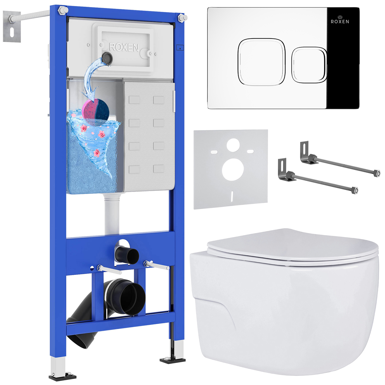 комплект инсталляции roxen stounfix dual fresh 551921 клавиша хром глянцевый, с аромадозатором