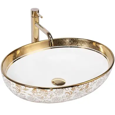 умывальник накладной rea margot white gold 40x52 белый / золото