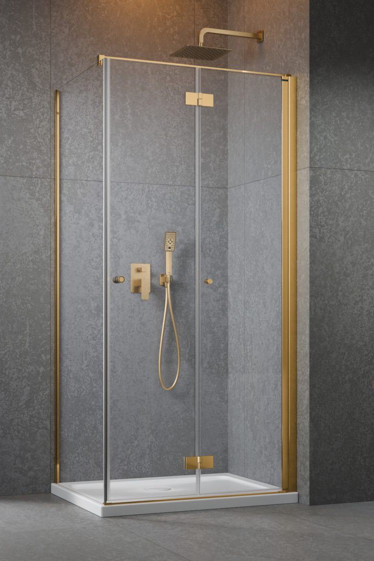душевой уголок radaway nes 6 gold kdj b 100x90 правый, стекла прозрачные, профиль золото