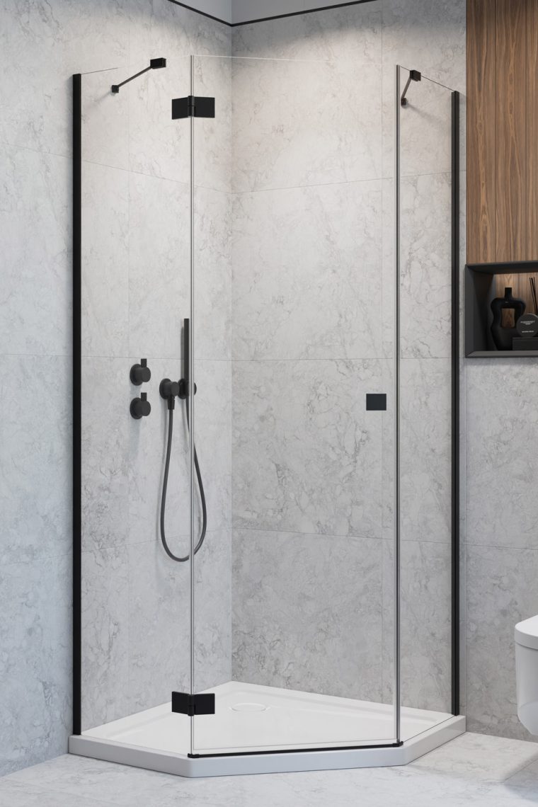 душевой уголок radaway essenza 8 black ptj 100x80 левый, стекла прозрачные, профиль черный