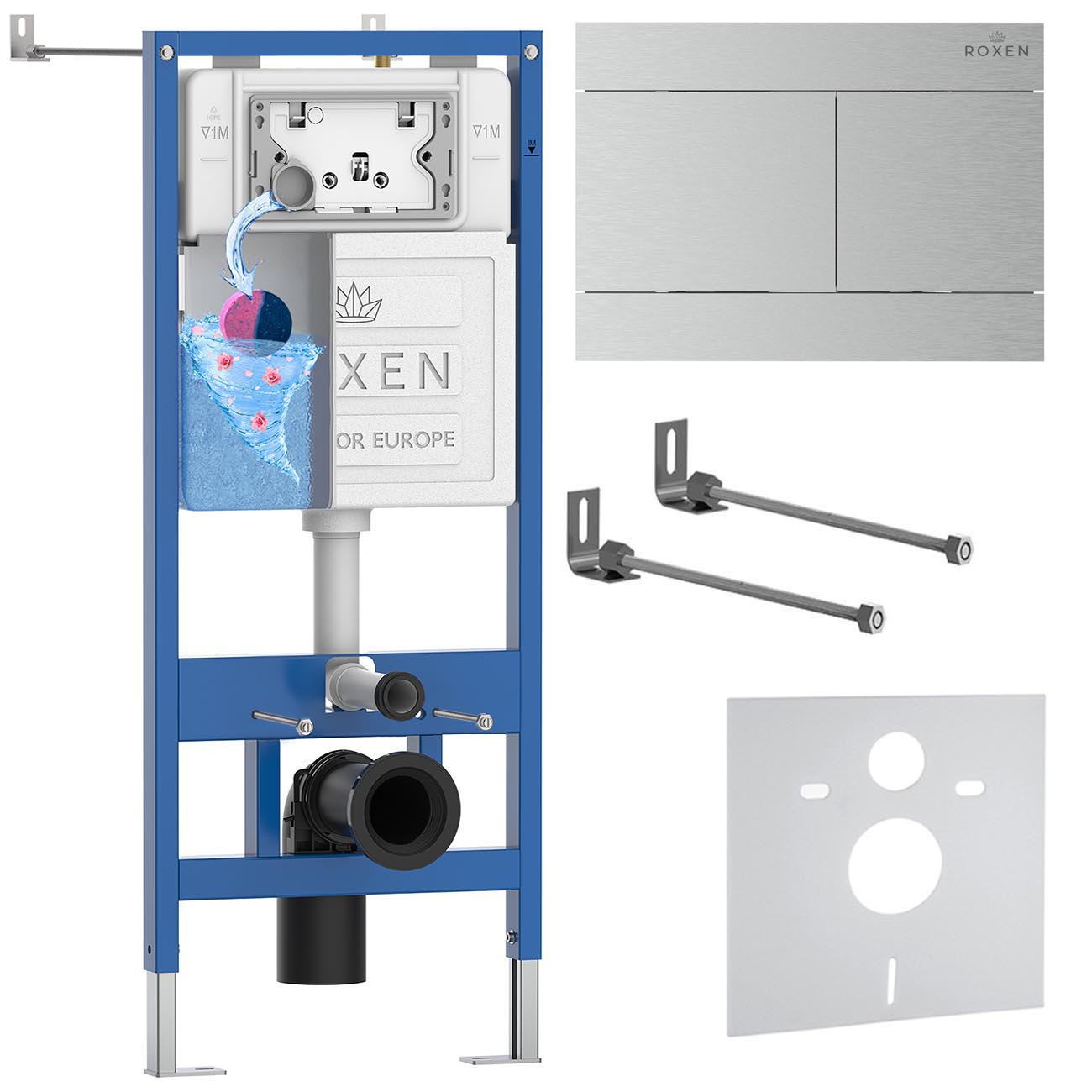 комплект инсталляции roxen 4 в 1 stounfix dual fresh 868404 клавиша сатин