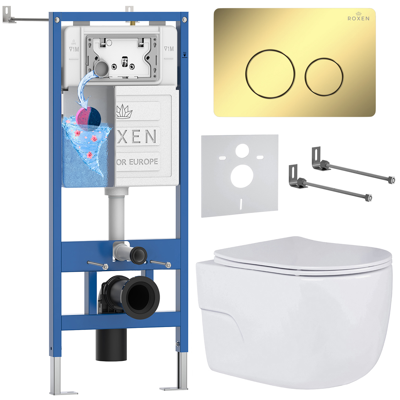 комплект инсталляции roxen 6 в 1 stounfix dual fresh 868474 клавиша золото