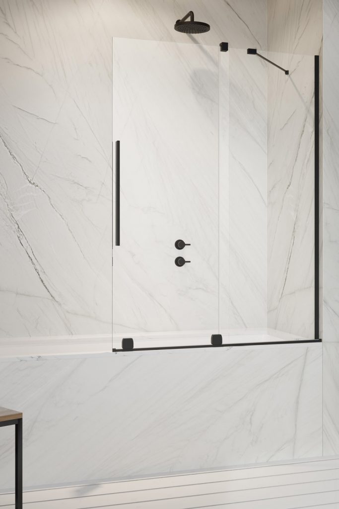 шторка на ванну radaway furo black pnd ii 130l 130x150 стекло прозрачное, профиль черный (левая)