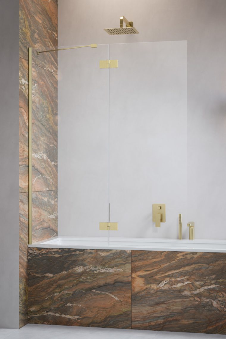 шторка на ванну radaway essenza brushed gold pnd ii 120x150 левая, стекла прозрачные, профиль брашированное золото