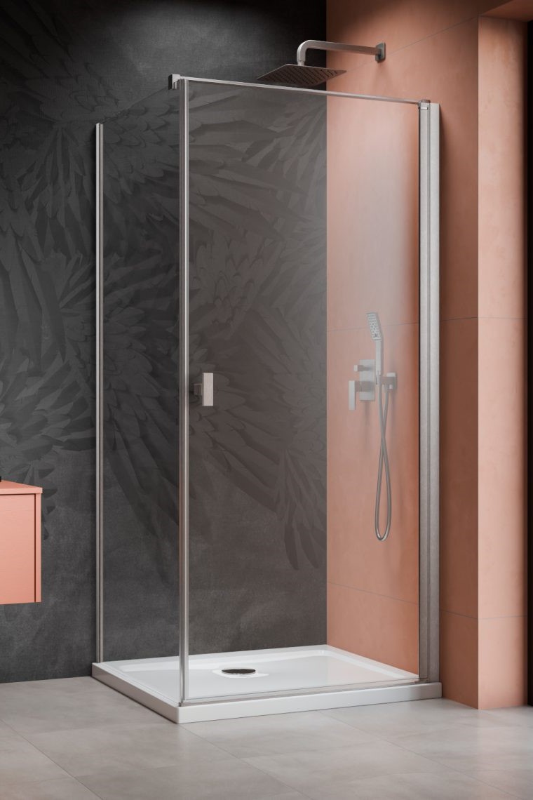 душевой уголок radaway nes brushed nickel kdj i 100x80 правый, стекла прозрачные, профиль брашированный никель