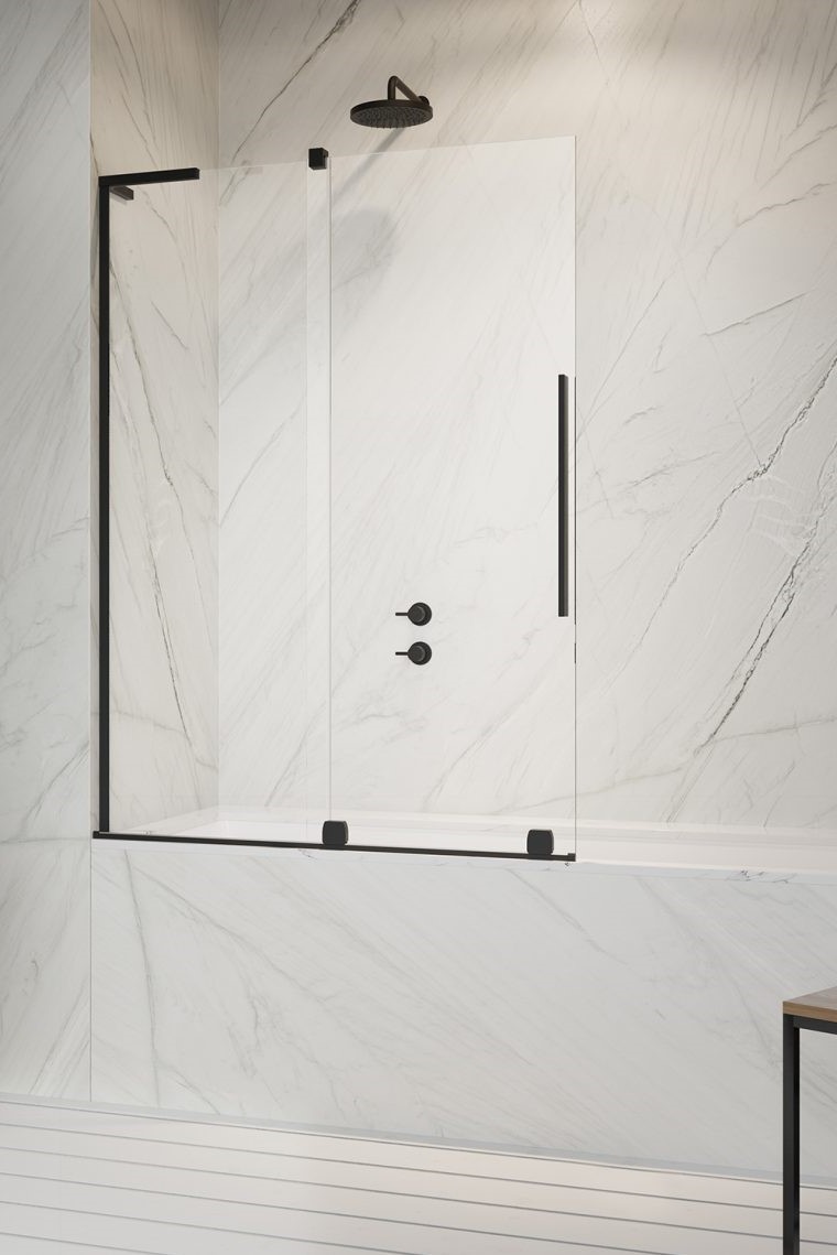 шторка на ванну radaway furo sl black pnd ii l 120x150 стекла прозрачные, профиль черный