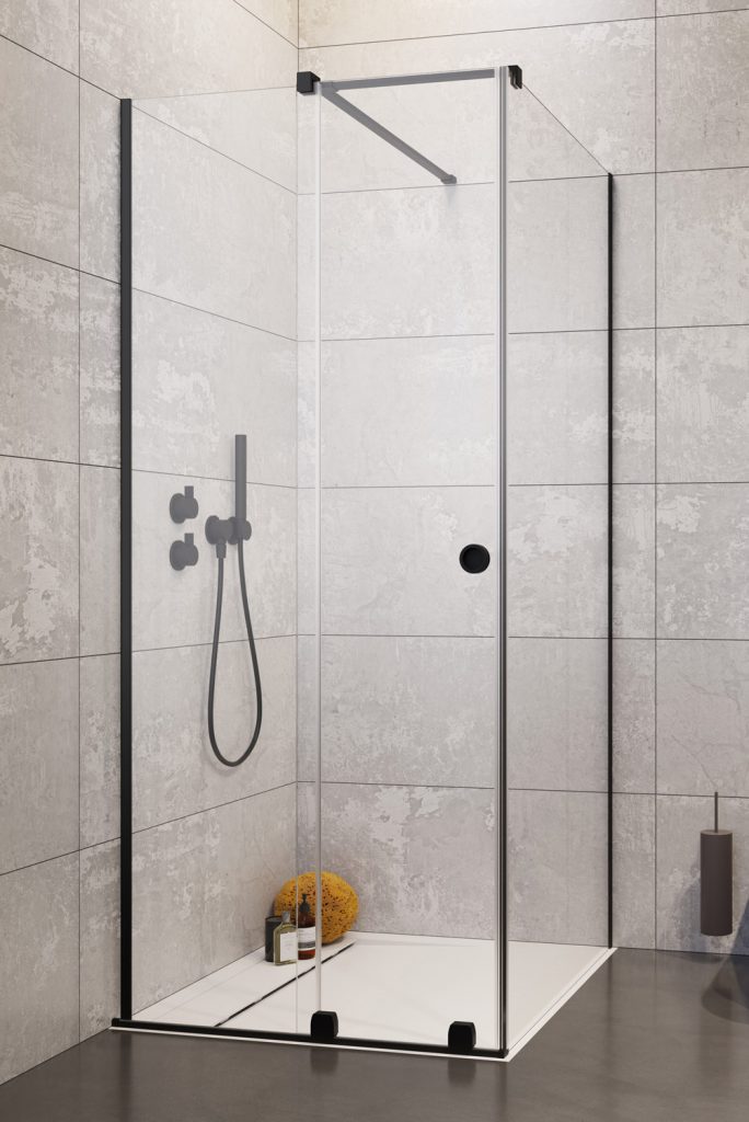 душевой уголок radaway furo black kdj rh 100l 100x100 стекло прозрачное, профиль черный (левый)