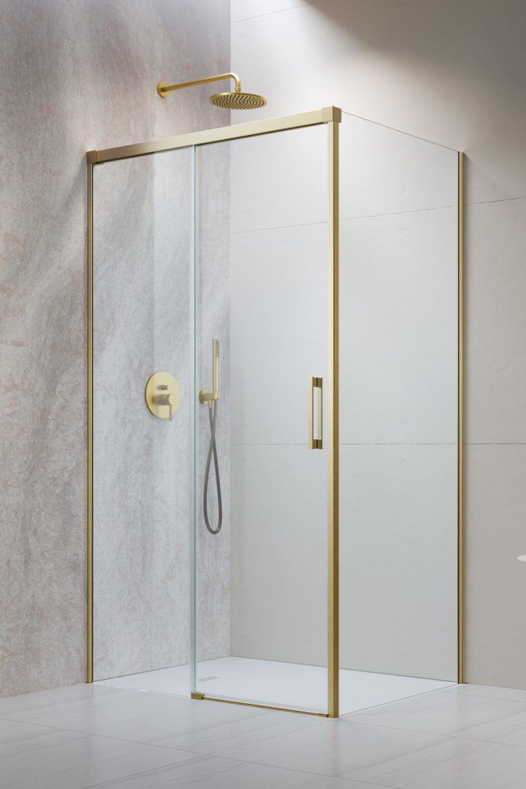 душевой уголок radaway idea brushed gold kdj 110x80 левый, стекла прозрачные, профиль брашированное золото