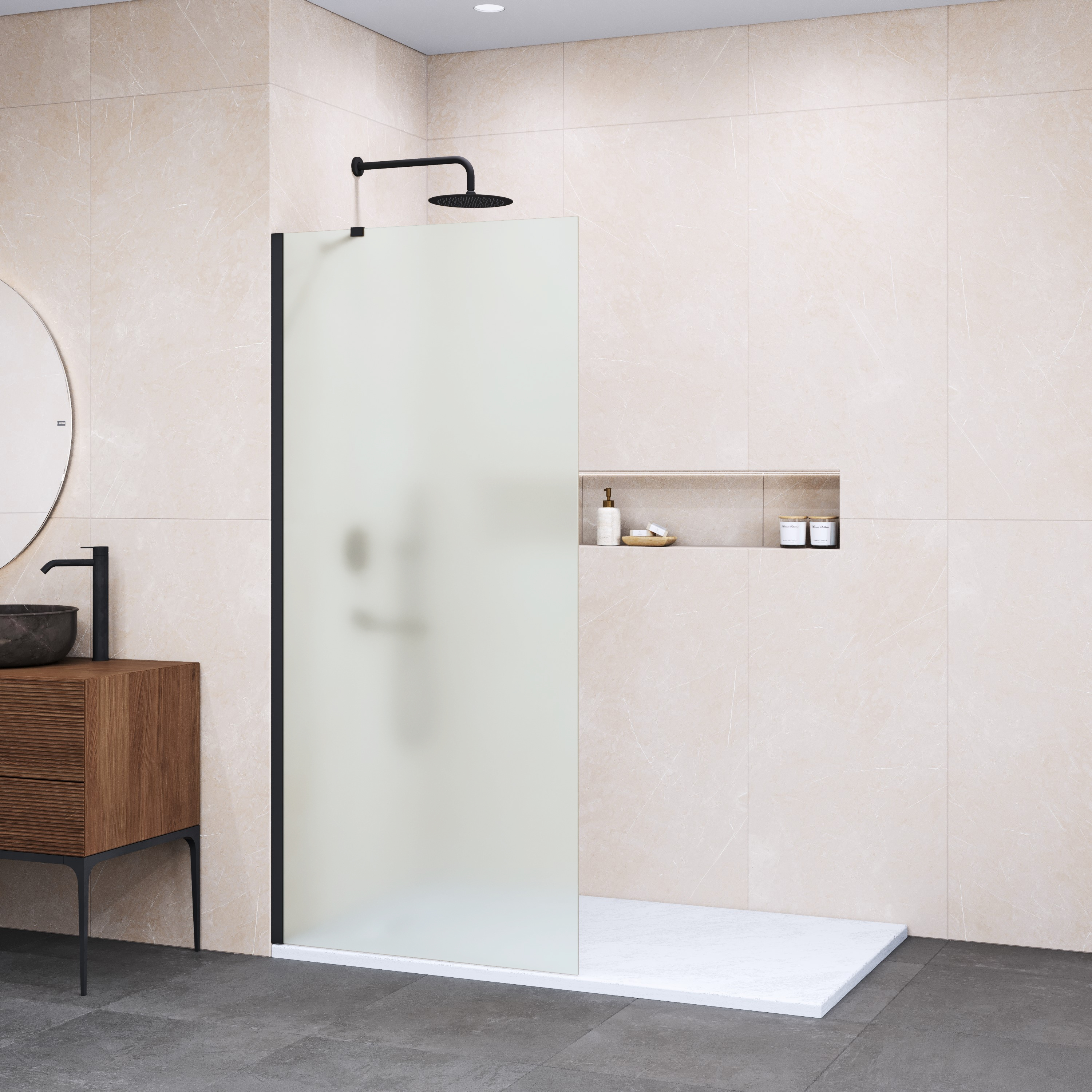 душевой уголок rgw walk-in wa-102b 100x195 стекло матовое / профиль черный
