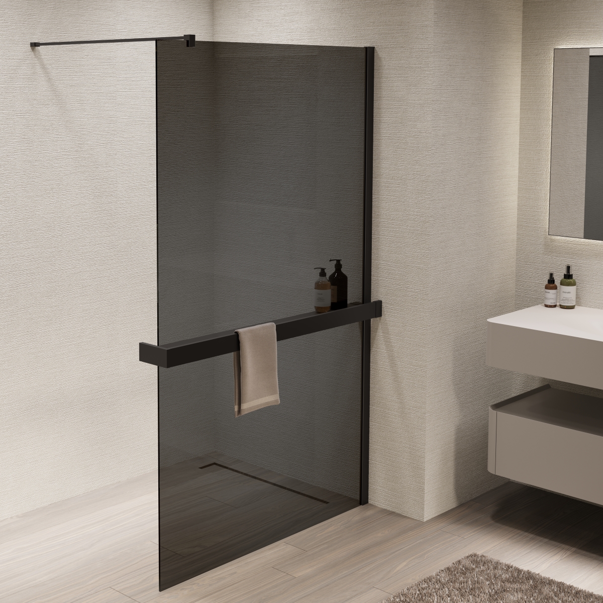 душевой уголок vincea walk-in 120x200 стекла тонированные, профиль черный матовый