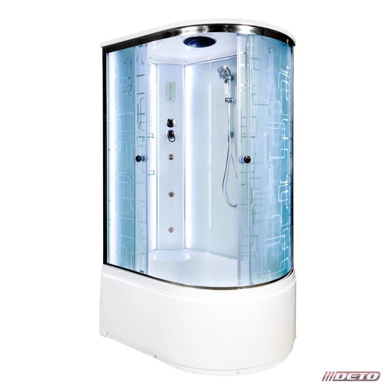 душевая кабина deto em4512 l 120x80 (с led подсветкой и гидромассажем) стекла с рисунком, профиль хром, левая