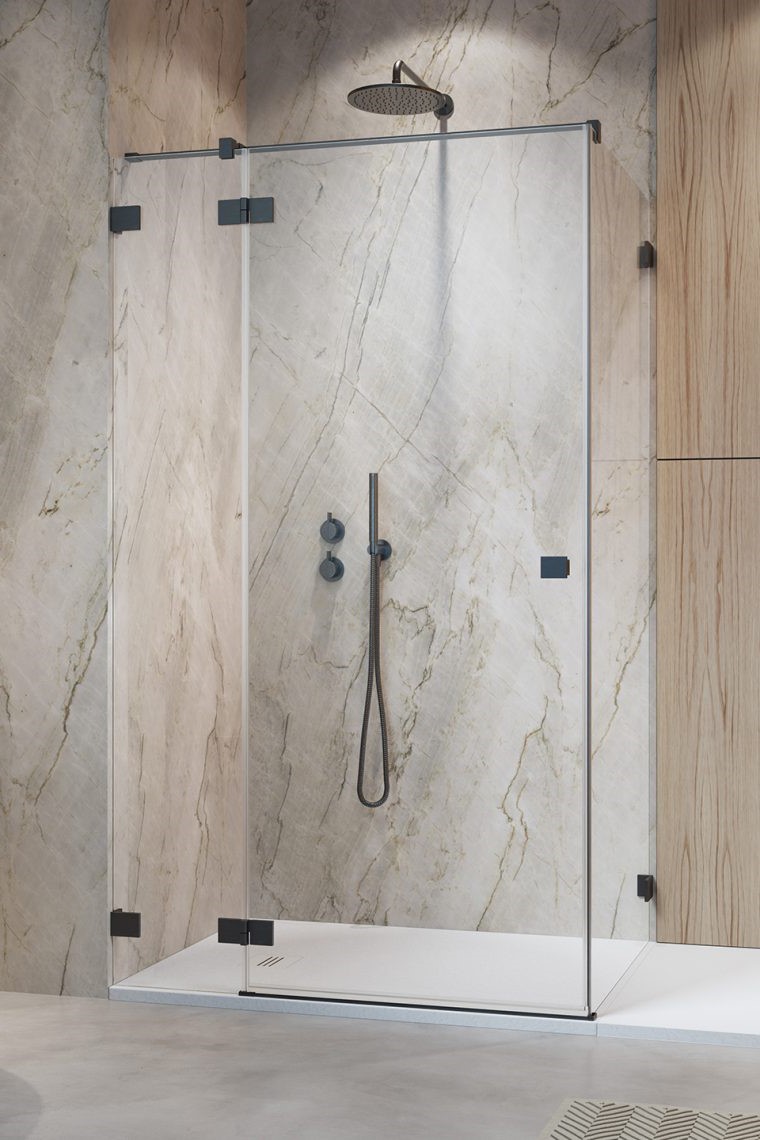 душевой уголок radaway essenza pro 8 brushed gunmetal kdj 90x110 левый, стекла прозрачные, профиль брашированная оружейная сталь