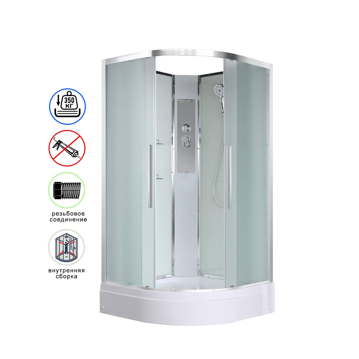 душевая кабина avacan em3010n ava 100x100 без крыши, стекла матовые, профиль хром