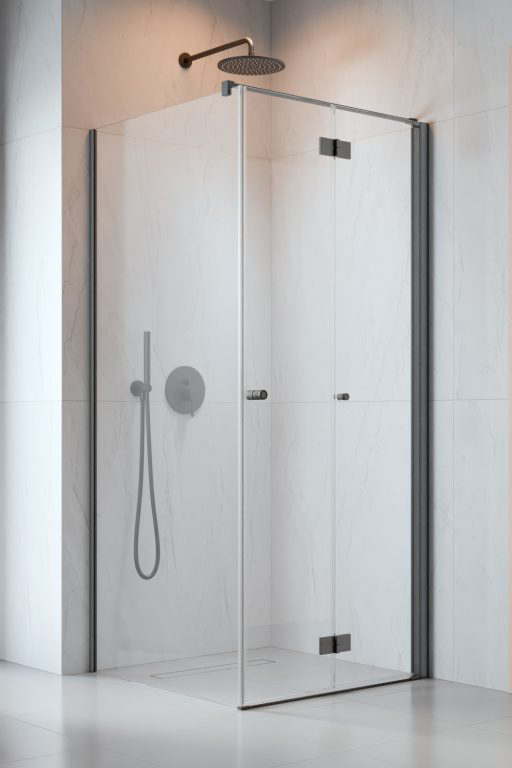 душевой уголок radaway nes brushed gunmetal kdj b 90x100 правый, стекла прозрачные, профиль брашированная оружейная сталь