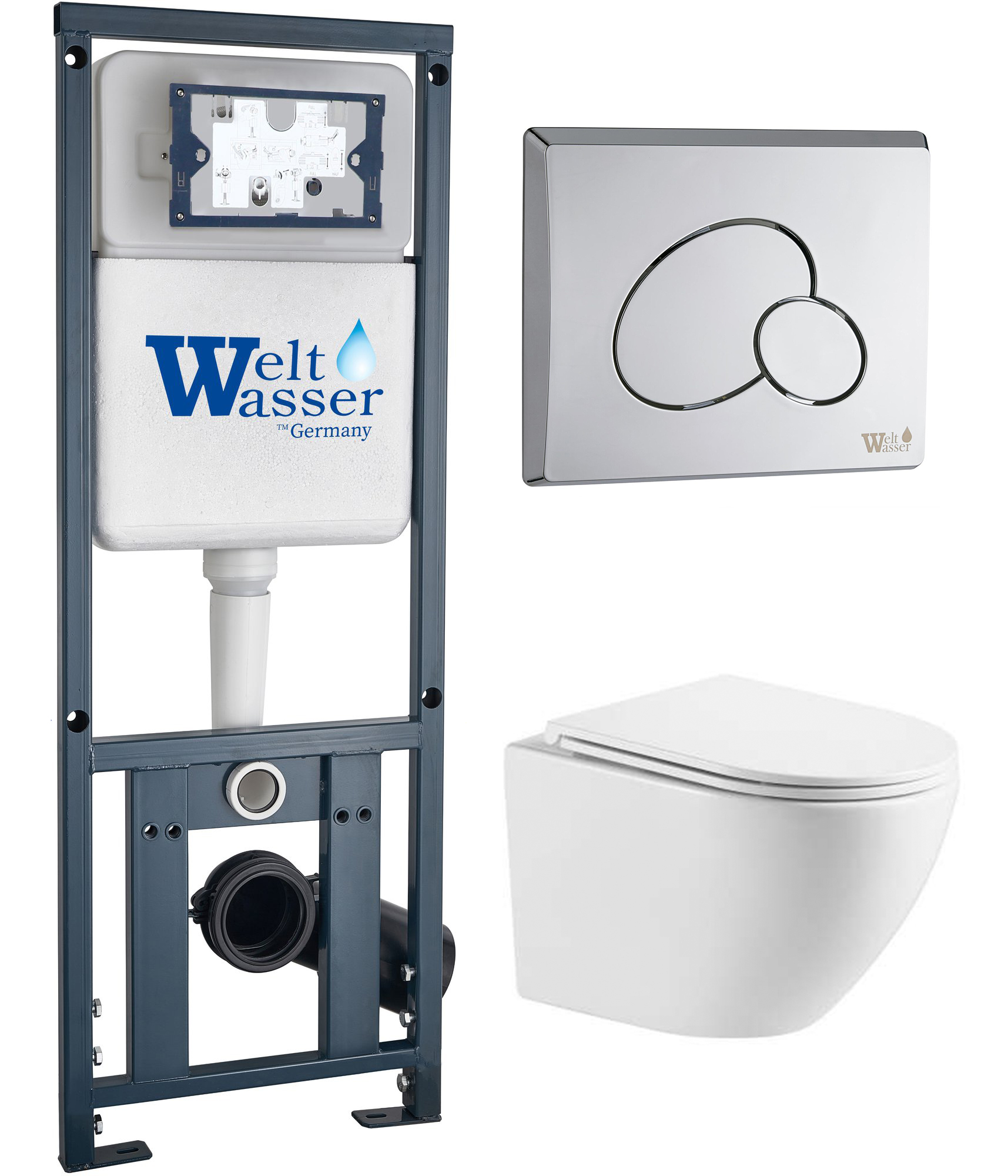 комплект инсталляции welt-wasser marberg 410 с унитазом merzbach 043 xl gl-wt и клавишей смыва mar 410 rd-cr
